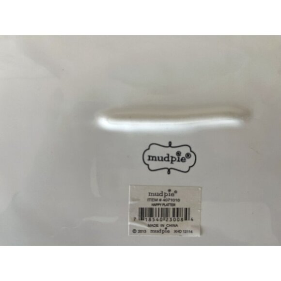 Happy Hostess Serving Platter White "HAPPY" with burlap bow decor gift party NEW - Picture 2 of 3